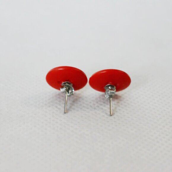 Red Button Stud Earrings - Picture 4 of 4